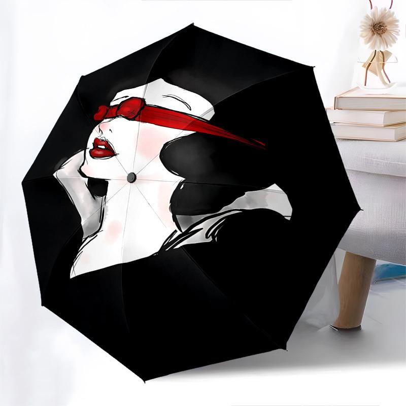 Snow White Themed Automatic Opening and Closing Umbrella, Brightly Colored 8-rib Portable Umbrella, Suitable for Men and Women, A Perfect Gift for Chr