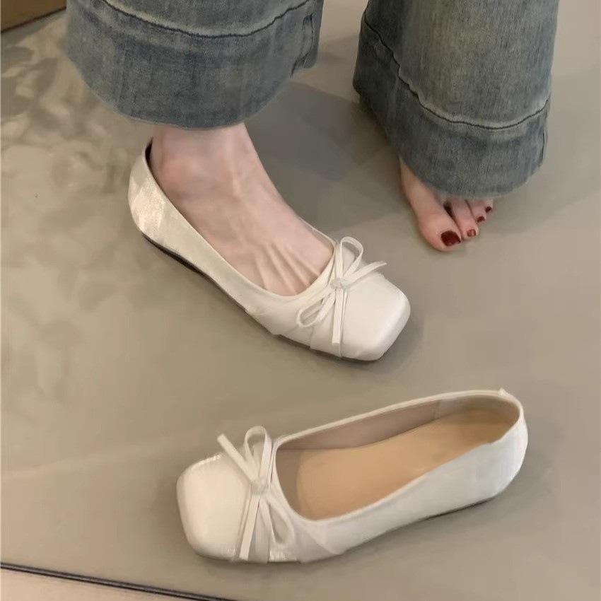 Gentle fairy style ballet shoes 2025 French temperament elegant pink bow inner heightening evening shoes