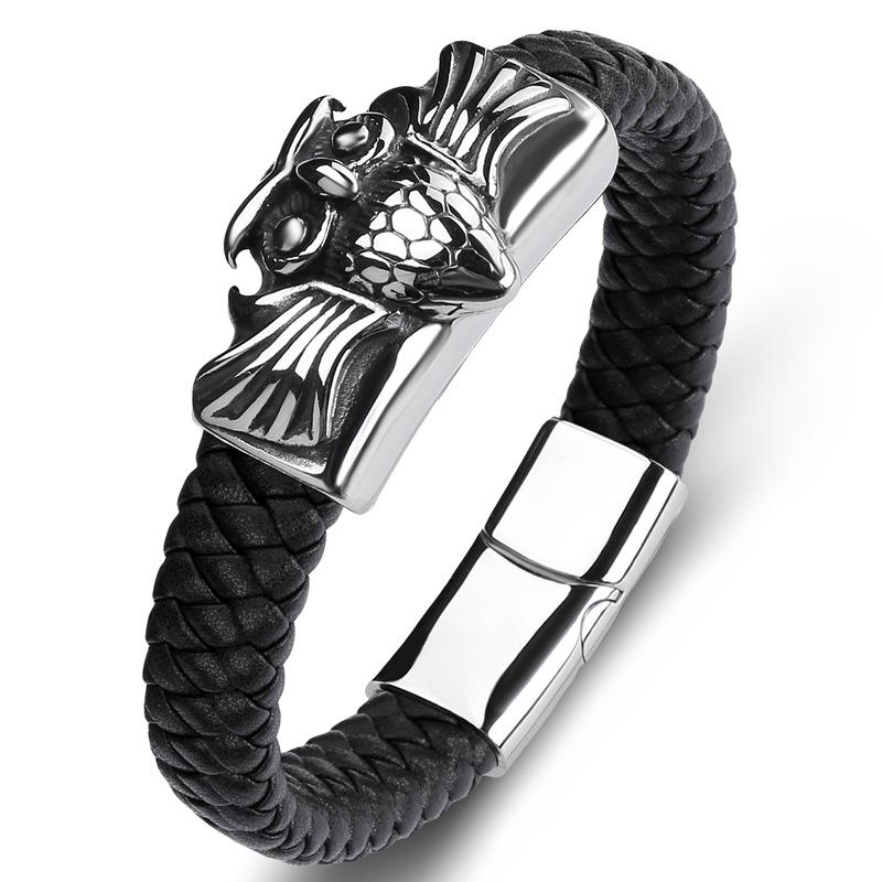 2026 Trendy Product, European and American Men's Owl Bracelet, Magnet Buckle Trend, Leather Bracelet