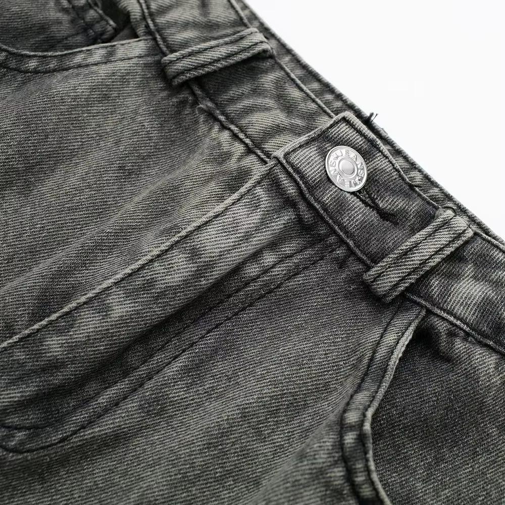 Chic Denim Streetwear Women Straight-leg Pants Fashion Pockets Y2K Spice Cool Girl Loose Sporty Zip Cargo Pants