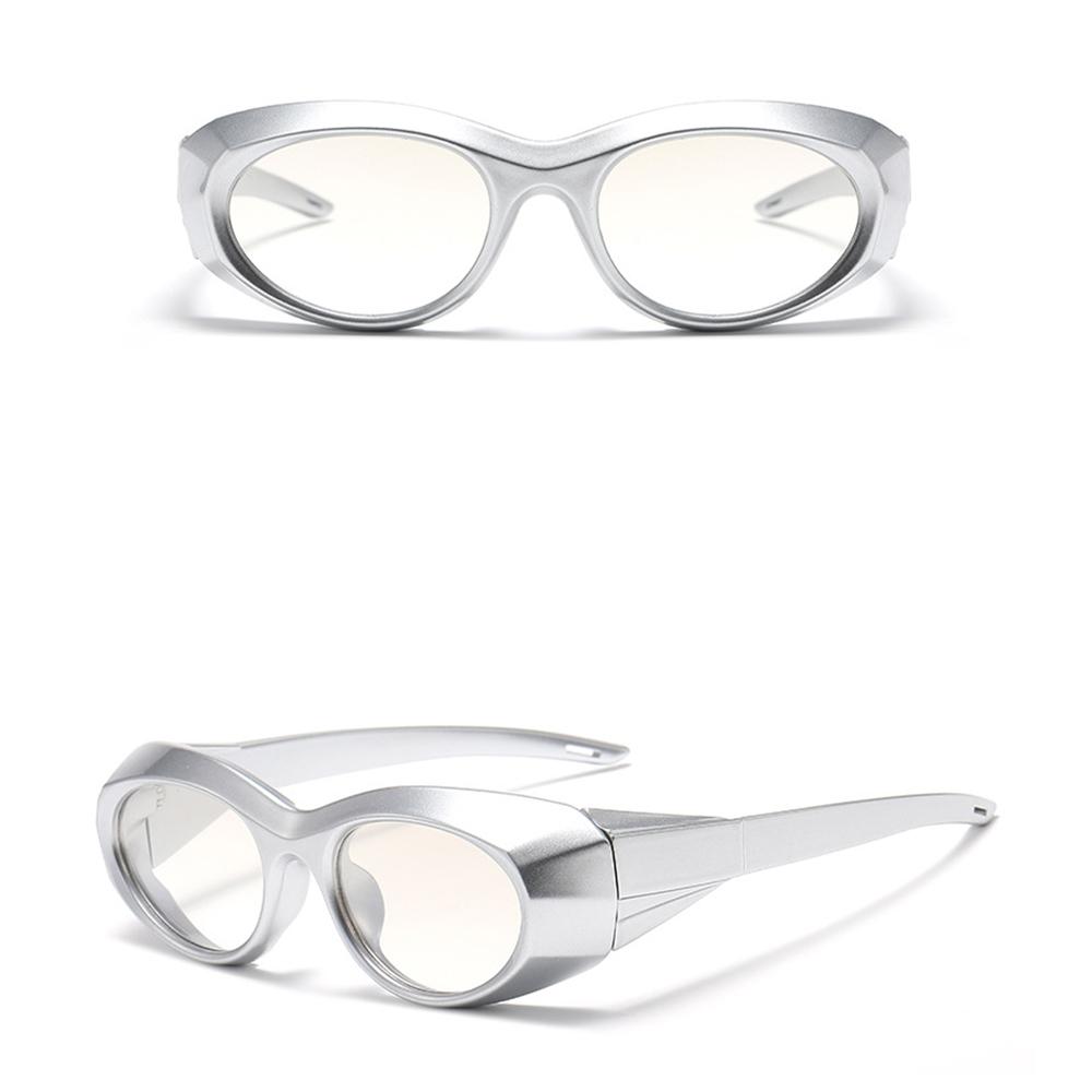 Fashion Oval Sunglasses Y2K Sporty Sun Glasses for Women Men UV400 Protection Metallic Silver Shades Hip Hop Streetwear