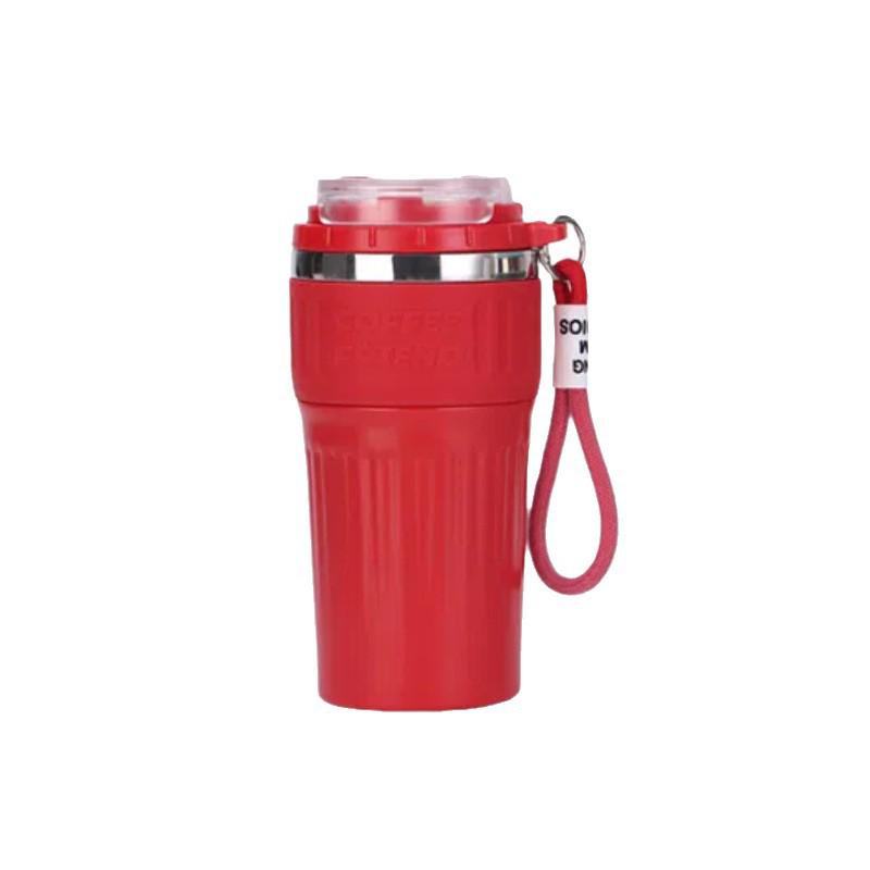 Portable Insulated Ceramic Liner Coffee Cup with Straw - Unisex Light Luxury Style for Office and Car