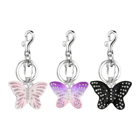 Keychain Pendant Rhinestones Inlaid Gradient Butterfly Shape Key Chain with Lobster Clasp Bag Charm Backpack Accessory