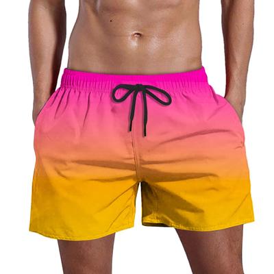 (SU)Men's Summer Swim Trunks Quick Dry Shorts With Pockets Plus Gradient Print Beach Shorts