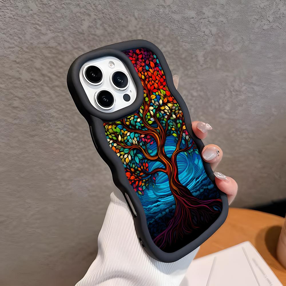 World Life Tree Mobile Phone Case for iPhone 17 16 15 14 13 12 11 Air Pro Max Plus Wavy Edge TPU Colorful Cover Luxury Cover