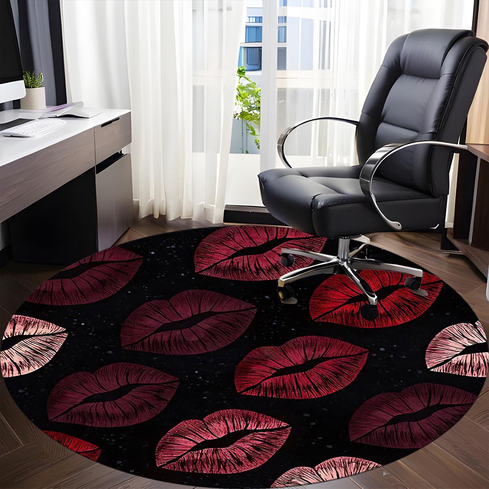 1 Stück Teppich mit Lippenmuster für das Büro, rutschfest, runder Teppich, weich und bequem, Teppich für das Büro, leichte runde Bodenmatte yy251226071