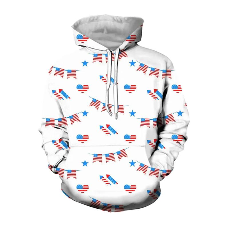 Modne bluzy z grafiką pentagramu, bluzy z kapturem z nadrukiem 3D z flagą amerykańską, odzież męska, casualowy damski dres, top z kapturem