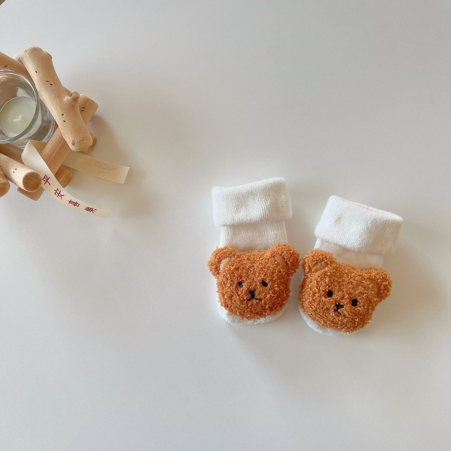 

Теплые детские носки, модные кавайные мультяшные носки с плюшевой мишкой и мишкой для маленьких мальчиков и девочек, осенние зимние детские нескользящие носки-тапочки M