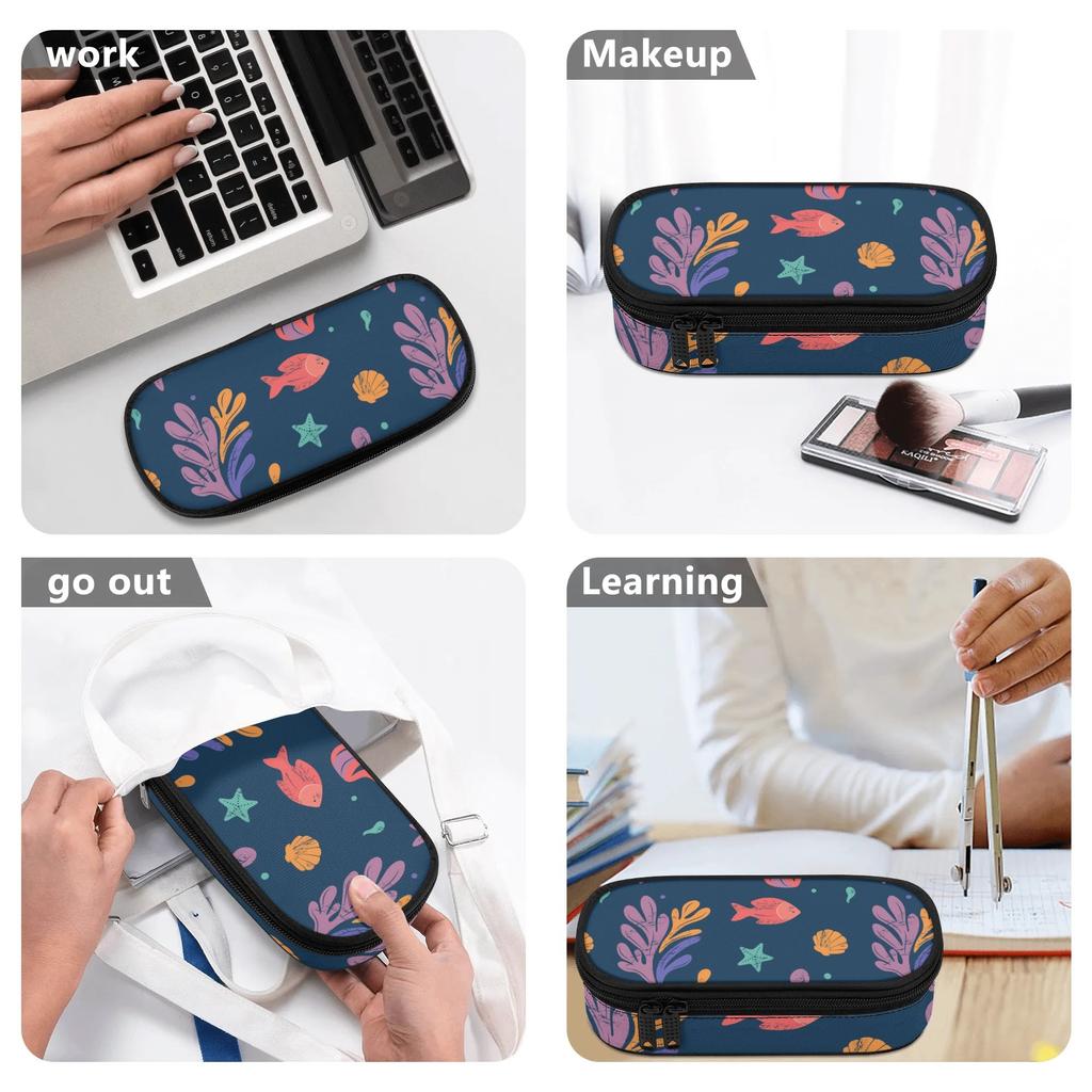 Pencil Bag Large Capacity Zipper Closure 300D Polyester with Spacious Main Pocket Mesh Layer and Pen Slot Divider for Students