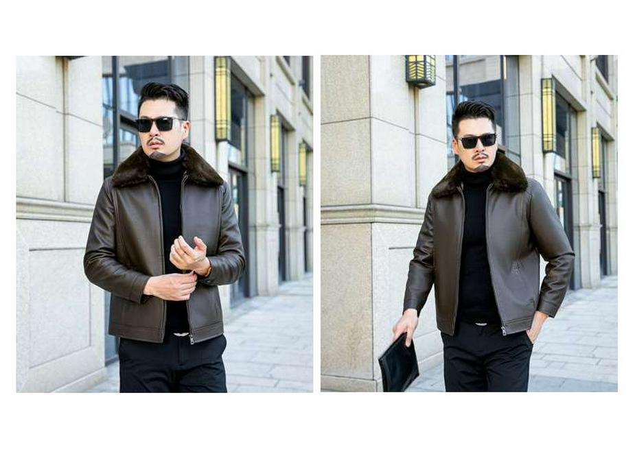 Men's Winter Casual Lapel Leather Jacket with Plus Velvet, Suitable for Middle-aged and Elderly.