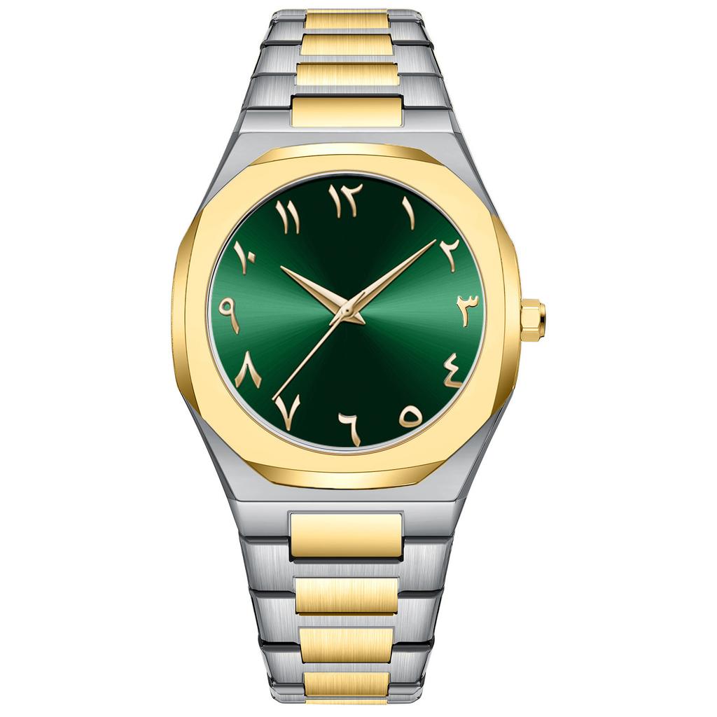 Waterproof Men's Watch Arabic Numeral Alloy Case Stainless Steel Luxury Shiny Black Silver Watch