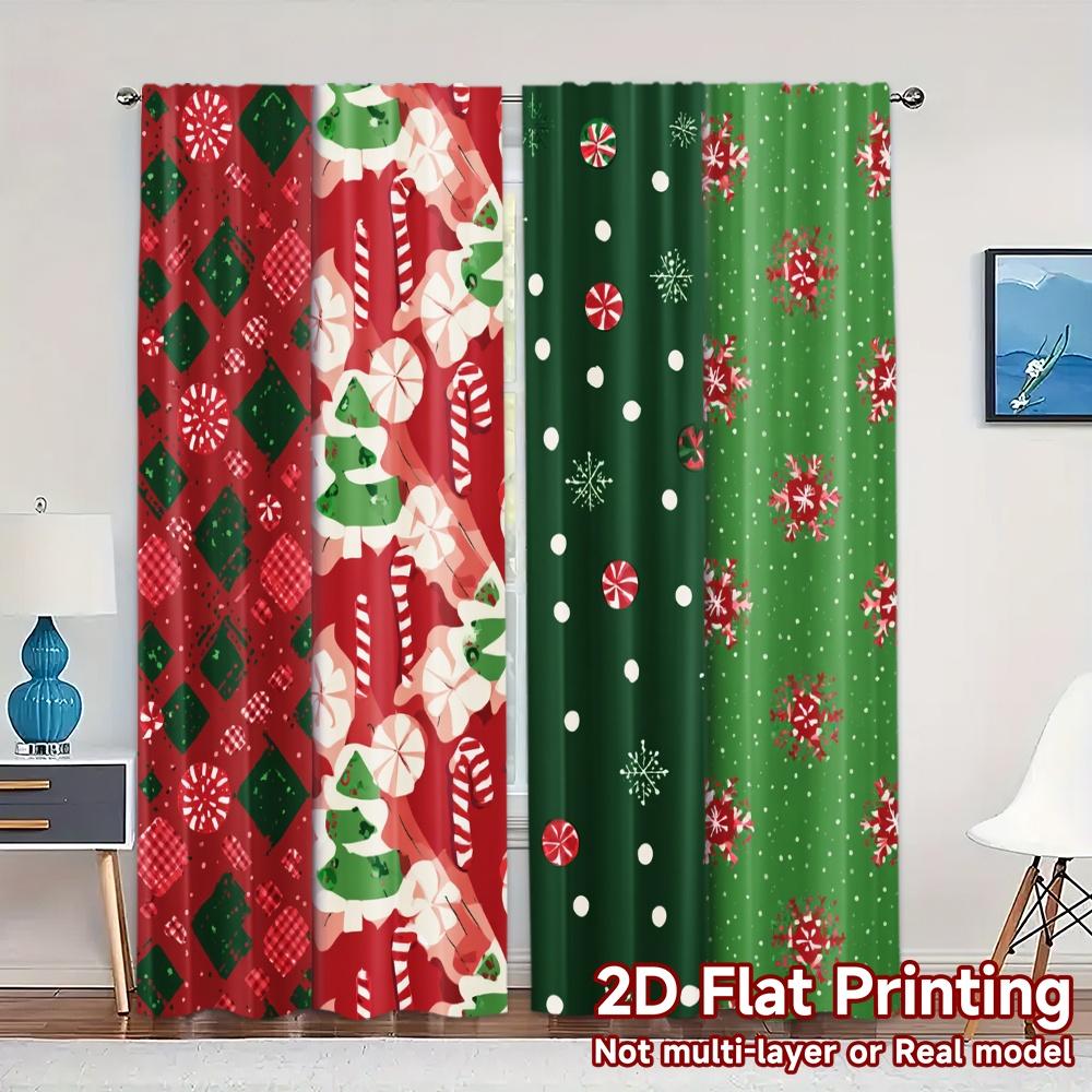 

2D Flat Printing JIT 2pcs Curtains (Without Rod) FestiveGreeting (3) Chic Minimalist Curtains Fabric Curtains Holiday Suitable 100*130 Grommet Top 1pcs