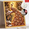 Sparkling Pearl Painting Kit with Frame Golden Peacock Bead Art Canvas Relaxing Craft Home Wall Decor Gift Set for DIY Art Wall Decoration Art