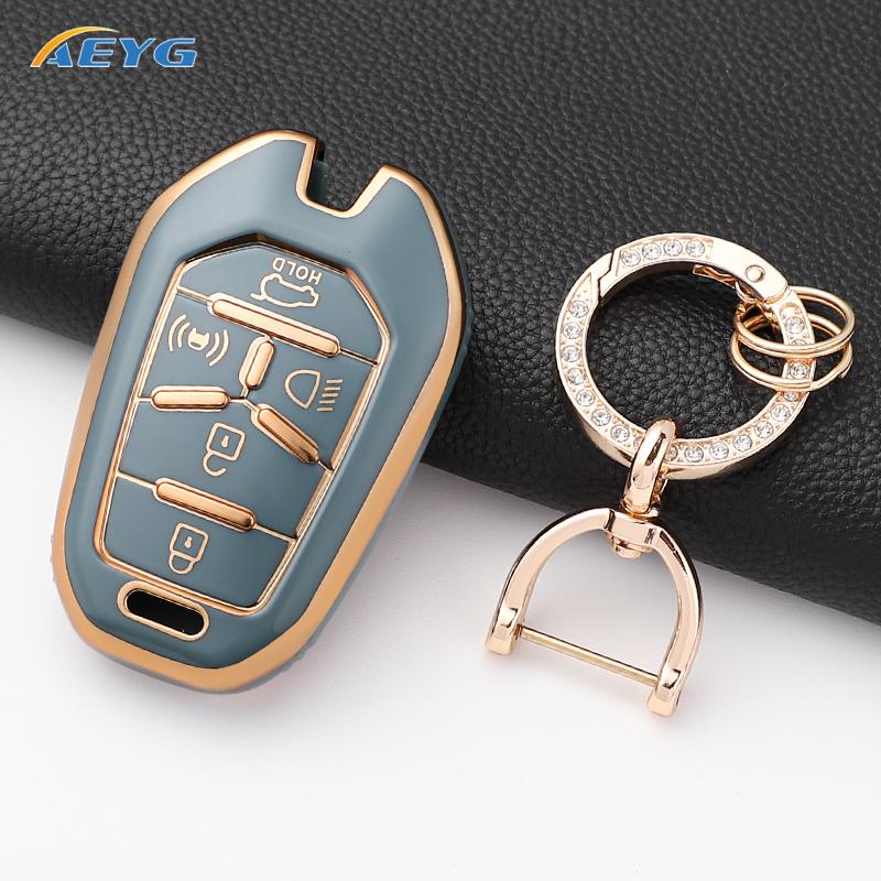 Soft Tpu Car Remote Key Case Cover Shell Fob For Ssangyong Rexton Y400 Y450 G4 5 Buttons Protector Keyless Keychain Accessories