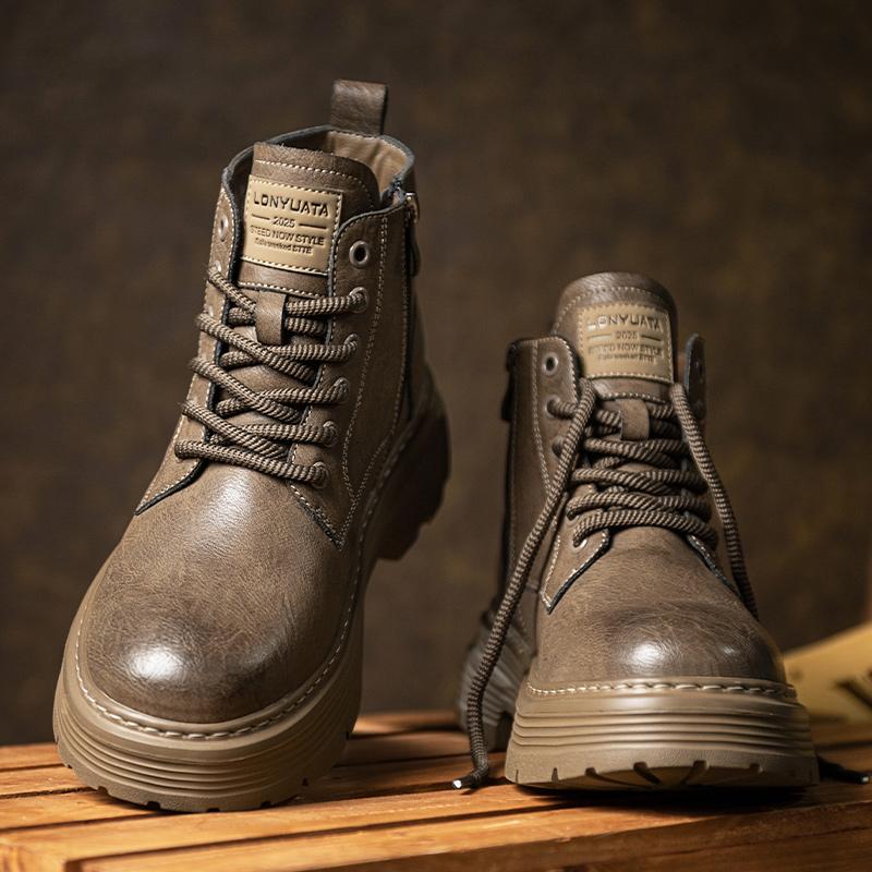 Fashion Genuine Leather Mens Botas Handmade Male Ankle Boots No-slip High Top Shoes Leisure Walk Motorcycle Boots Versatile Biker Boot