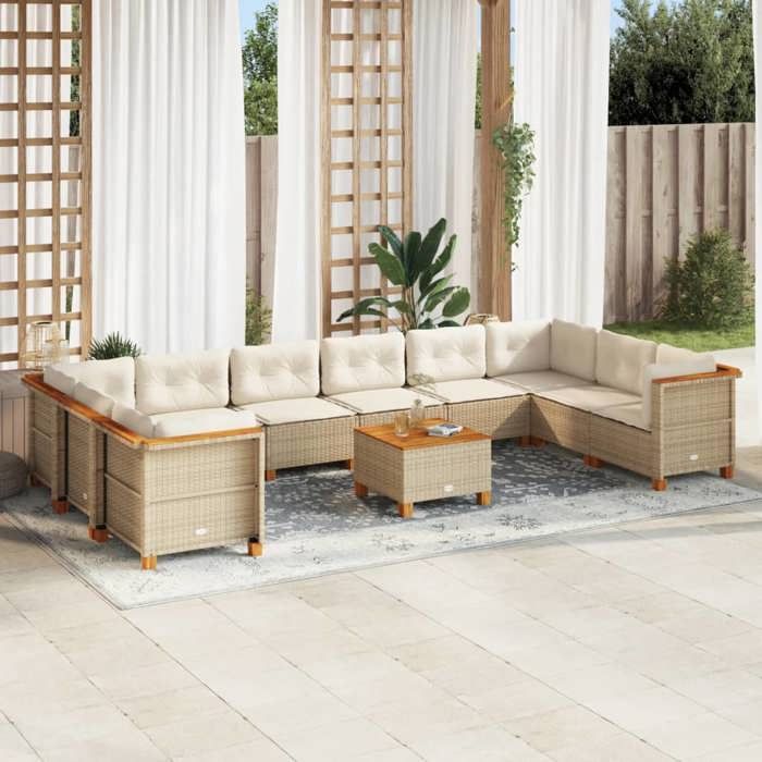 VidaXL Garden Lounge Set 11 Pcs with Beige Cushions Wicker 3262027