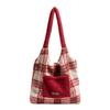 Fashionable Women's Shopping Bag Plaid Printed Plush Patchwork Bag Plush Shoulder Bag  Girls