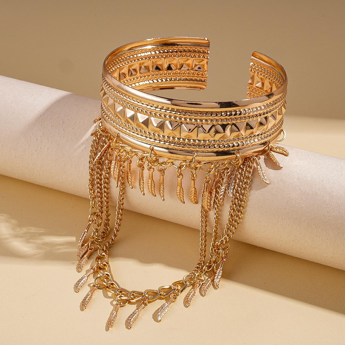 Тяжелая промышленность геометрический лист бахрома открытый браслет кольцо на руку преувеличенные украшения