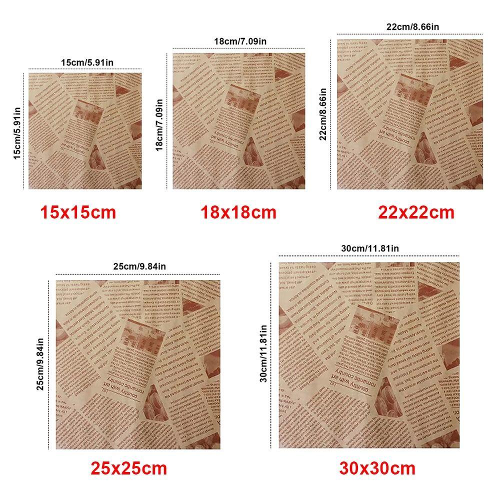 100 Stück Bedrucktes ölbeständiges Pad-Papier 15/18/22/25/30 cm Einweg-Backpapier Wachspapier für Lebensmittel Backen Grillen Burger Pommes