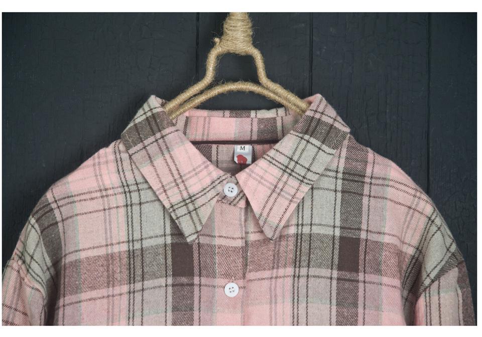 Damen Cross-Grid Baumwoll-Leinen Hemdjacke - Frühling Locker, Große Größen, Mittellang, Asymmetrischer Saum