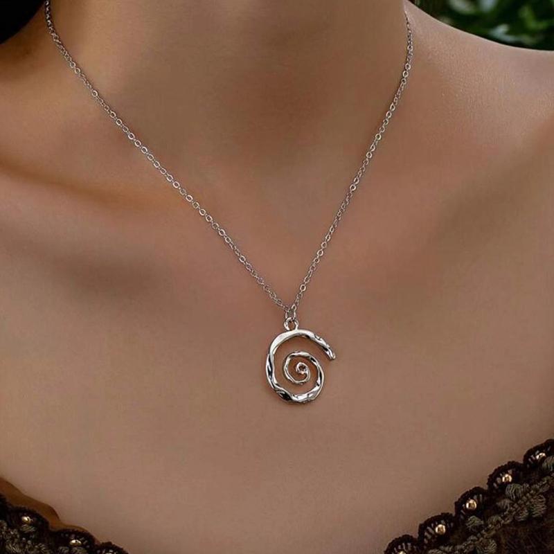 Metal Hollow Vortex Spiral Pendant Necklace For Women Men Punk Cavicle Chain Necklace Jewelry