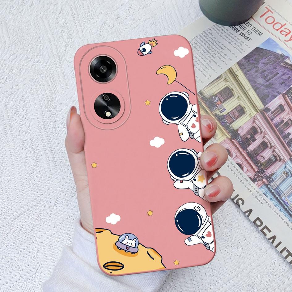 Dla Oppo A11 A1K A7 A15 A35 A52 A55 A1 Etui na telefon Tylna okładka Wzór uroczego kreskówkowego astronauty Miękki płynny silikon Odporny na upadki Pokrowiec dla Oppo Bumper Capa
