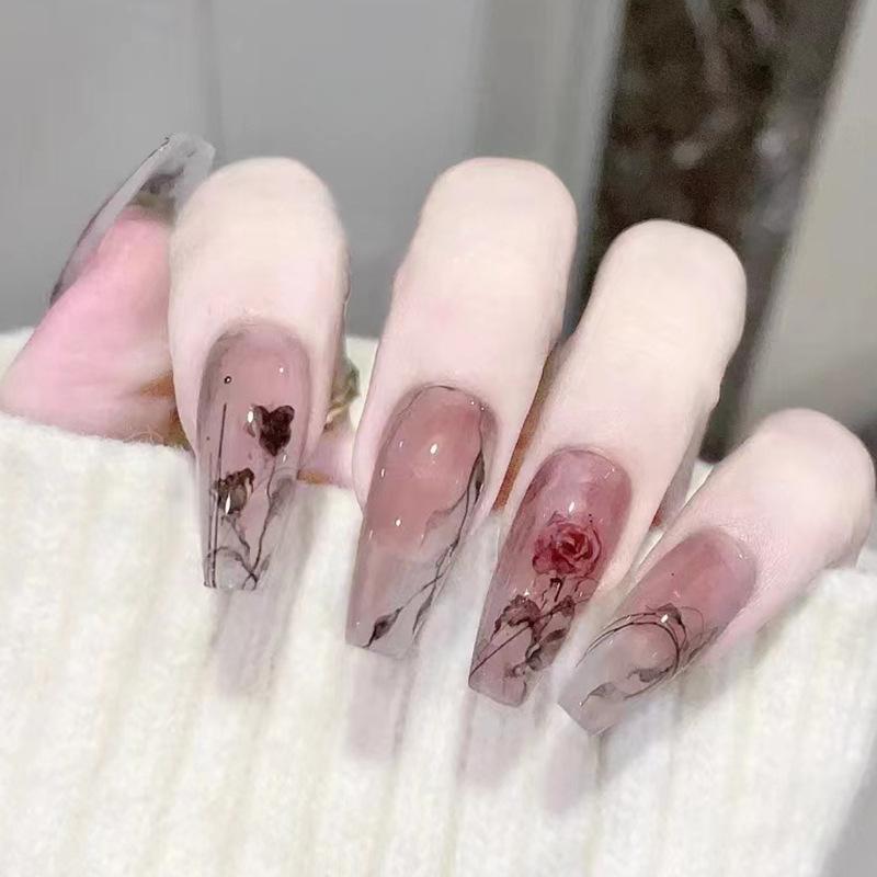 24Pcs Gradient Long Ballet Press On Nails With Glue Full Cover Acrylic False Nails Artificial Manicure Tips