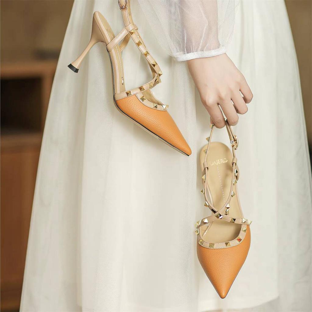 Fashion Autumn Women's Shoes Fashion Women's Pumps Pointed Toe High Heels Shallow Rivet Women's Sandals Shoes for Women Zapatos Mujer