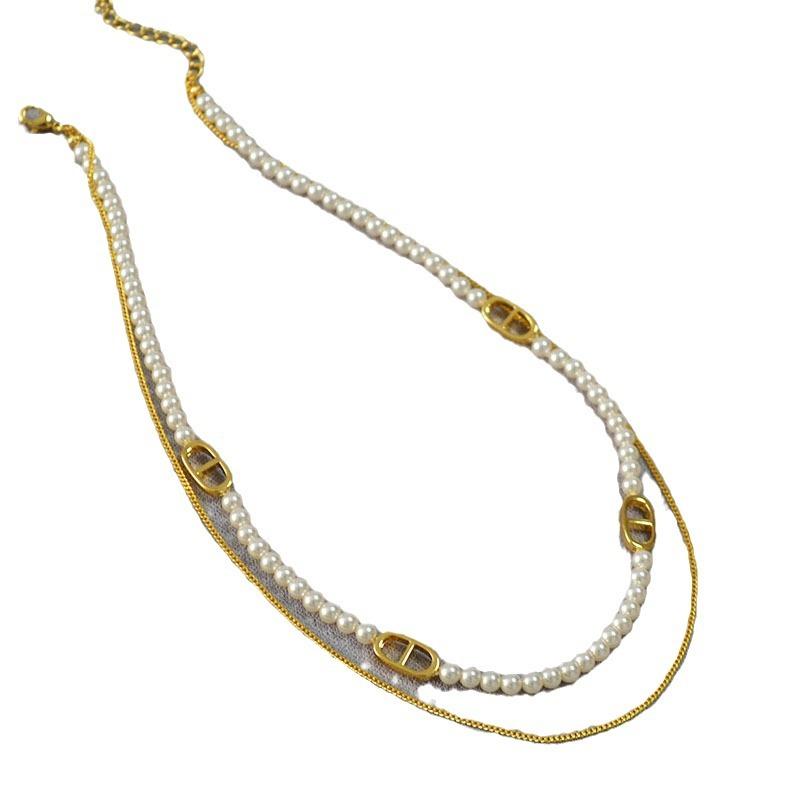 French Niche Design Light Luxury Elegant Soft Imitation Shijia Highlight Pearl Pig Nose Chain Double Layer Stacked Necklace