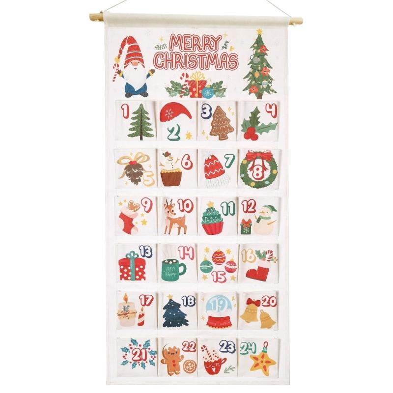 Hanging Christmas Advent Calendar with 24 Fillable Compartments, Fabric Wall Advent Ornament for Daily Surprises Across Homes or Classrooms