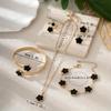 Temu Hot Selling Lucky Flower Jewelry Set: Acrylic Bracelet, Five-Leaf Clover Necklace, Ring, Earrings for Women
