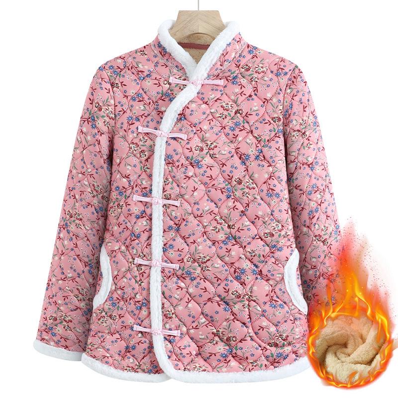 Women's Retro Ethnic Tang Suit Cotton-Padded Jacket with Floral Design & Chinese Frog Buttons - Thick Winter Coat