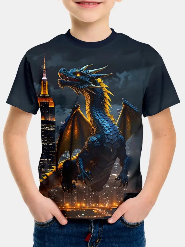 Children's Clothing T-Shirts for Boys Short Sleeve Child T-Shirt Fashion 3D Dragon Graphi Print Casual Girls Summer Clothes Tops