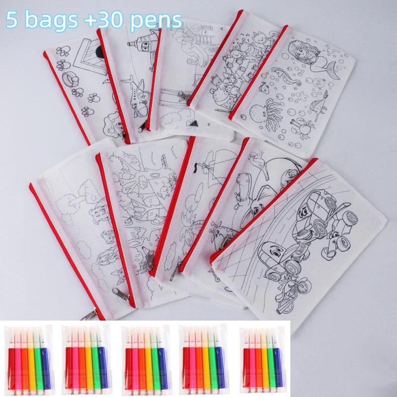 

DIY Eco-friendly Graffiti Pouch featuring Markers Children Handmade Painting Non-woven Pouch Children Art Craft Colour Filling Drawing Toy