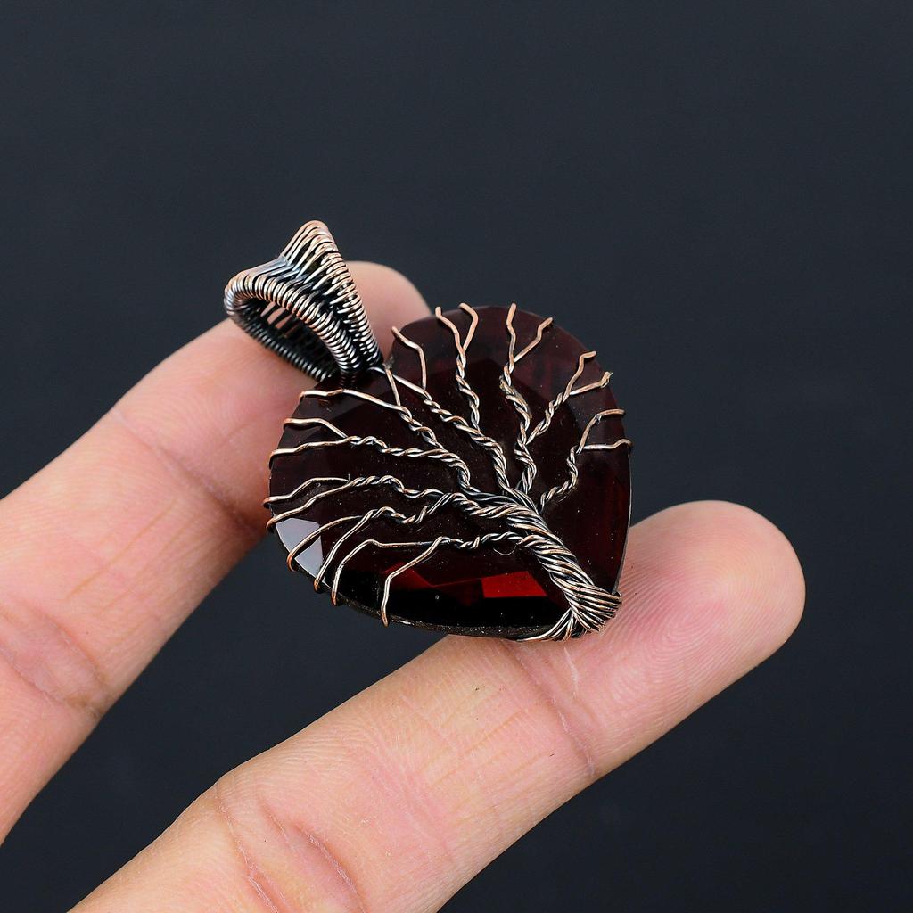 Tree Of Life Garnet Gemstone Pure Copper Wire Wrapped Handmade Jewelry Pendant For Gift