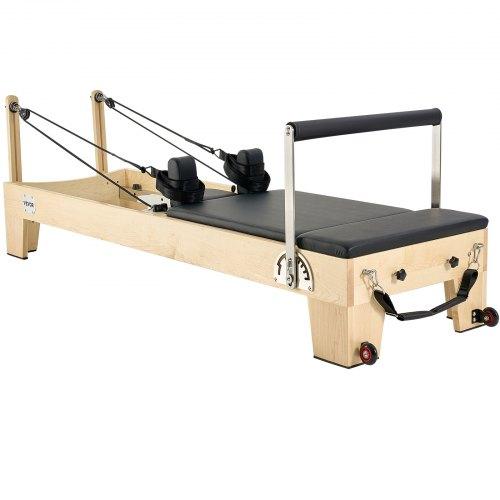VEVOR Pilates Reformer Machine, Wooden Pilates Workout Equipment for Home Gym Studio Use, Pilates Bed with Dual Resistance- Spring & Cord