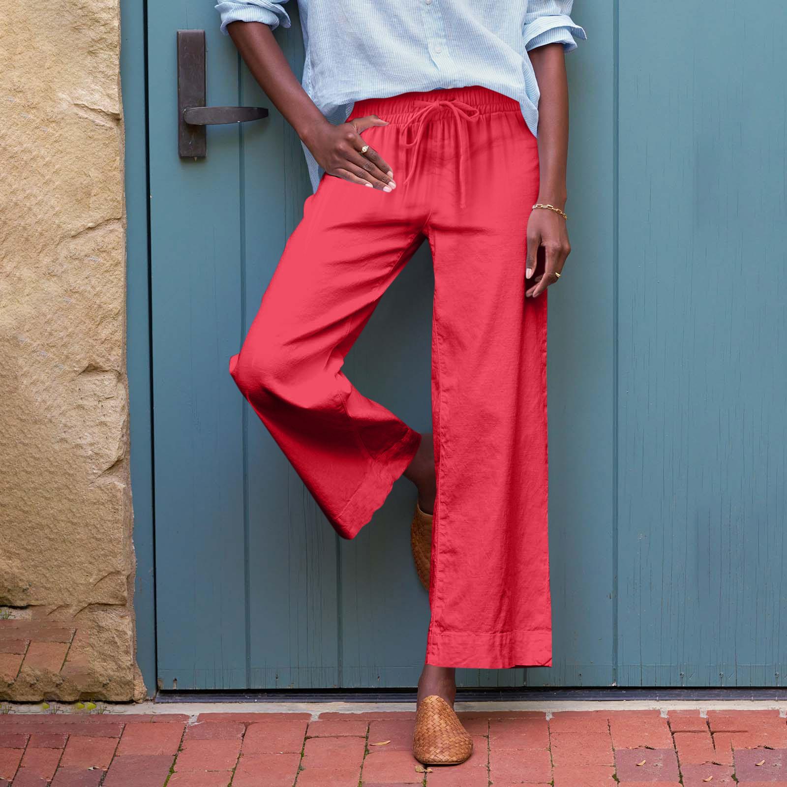 

Женские спортивные брюки для фитнеса, повседневные свободные эластичные спортивные брюки, прямые широкие брюки, повседневные брюки, брюки для йоги M красный