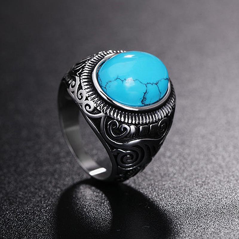 Natural Tiger Eye Rings Men Women Retro Flower Engraved  Big Stone Ring Fashion  Jewelry