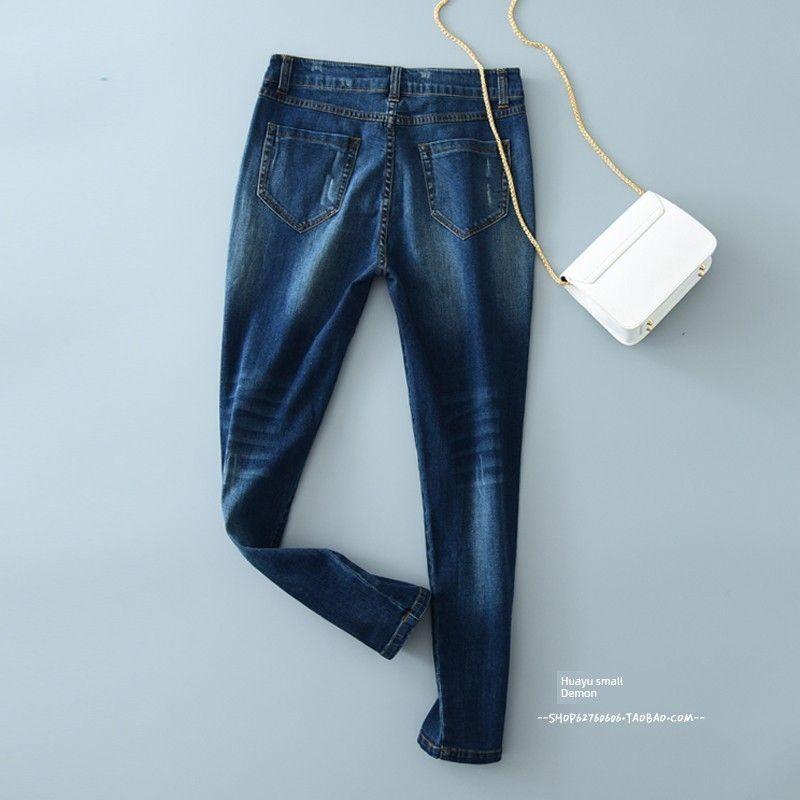 Export Export Fashion Slim Looking Stretch Silm High Waist Denim Women's Thin Cropped Pants Hemming Pencil Pants Spring