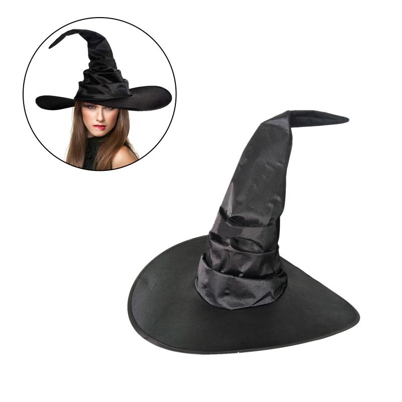 Delicate Witch Wizard Hat Pointed Hat Pleated Halloween Hat Cosplay Props Party Costume Headgear for Christmas Halloween