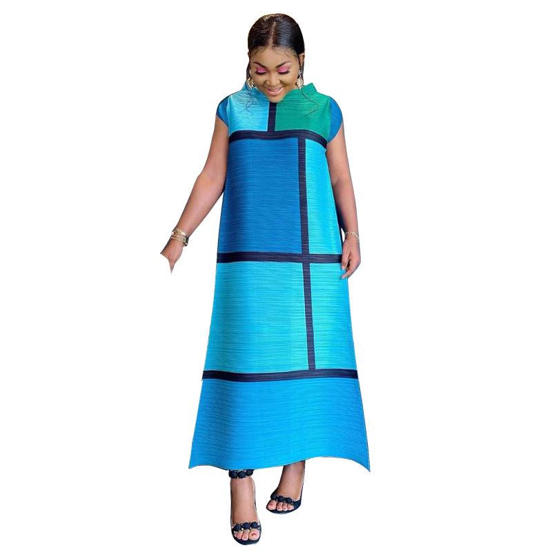

Осень 2020 Женское Плиссированное Платье Больших Размеров Цветных Блоков XXXL синий