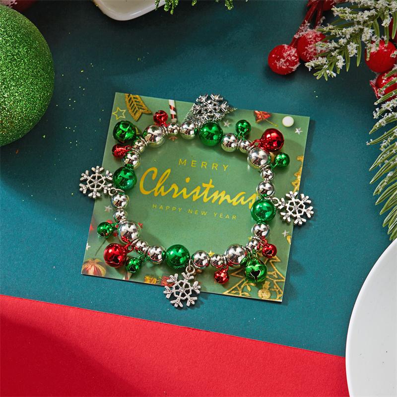 

Handmade Christmas Red Green Bell Beaded Bracelets for Women Santa Claus Snowman Elk Xmas Tree Bracelets Festival Party Jewelry