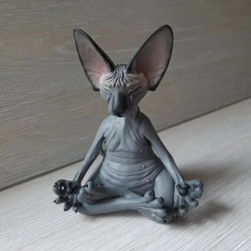 Meditazione Yoga Gatto Felice Bizzarro Buddha Sfinge Figurine Decorazione Artistica Scultura Statua da Giardino Esterno Artigianato Decorazione Casa