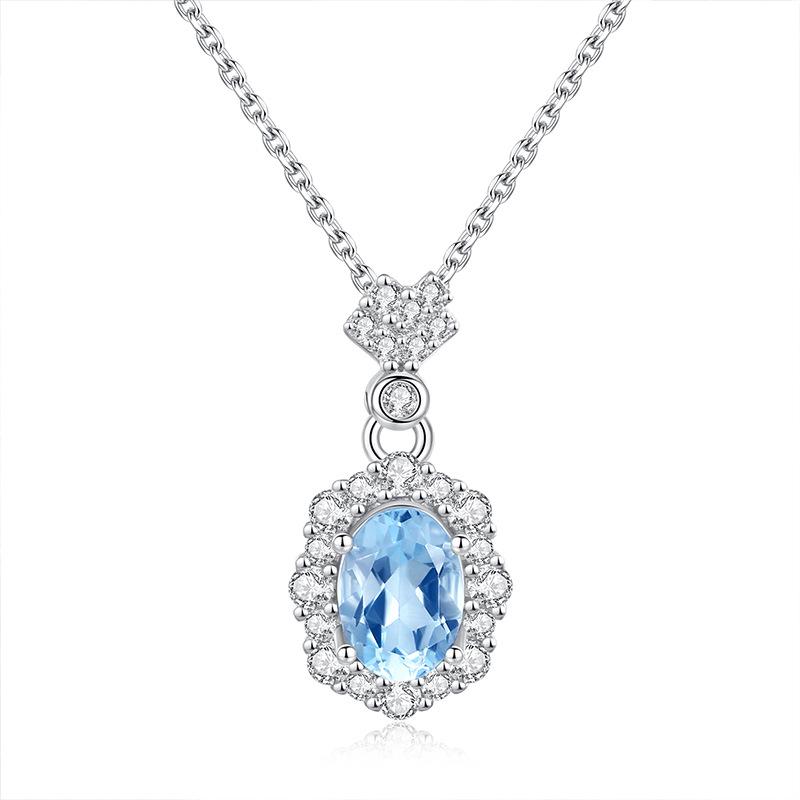 

S925 Sterling Silver Necklace For Women Inlaid Natural Aquamarine Korean Ins Style Light Luxury High Grade Versatile Fashion Fine Jewelry 925 silver