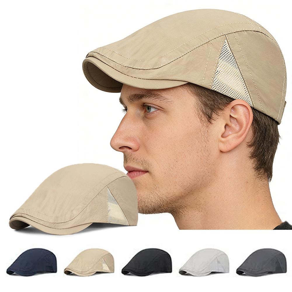 Quick Dry Mesh Flat Cap Men's Breathable Adjustable Newsboy Hat Lightweight Summer Peaked Beret Men Women Sun Shade Beret Hats