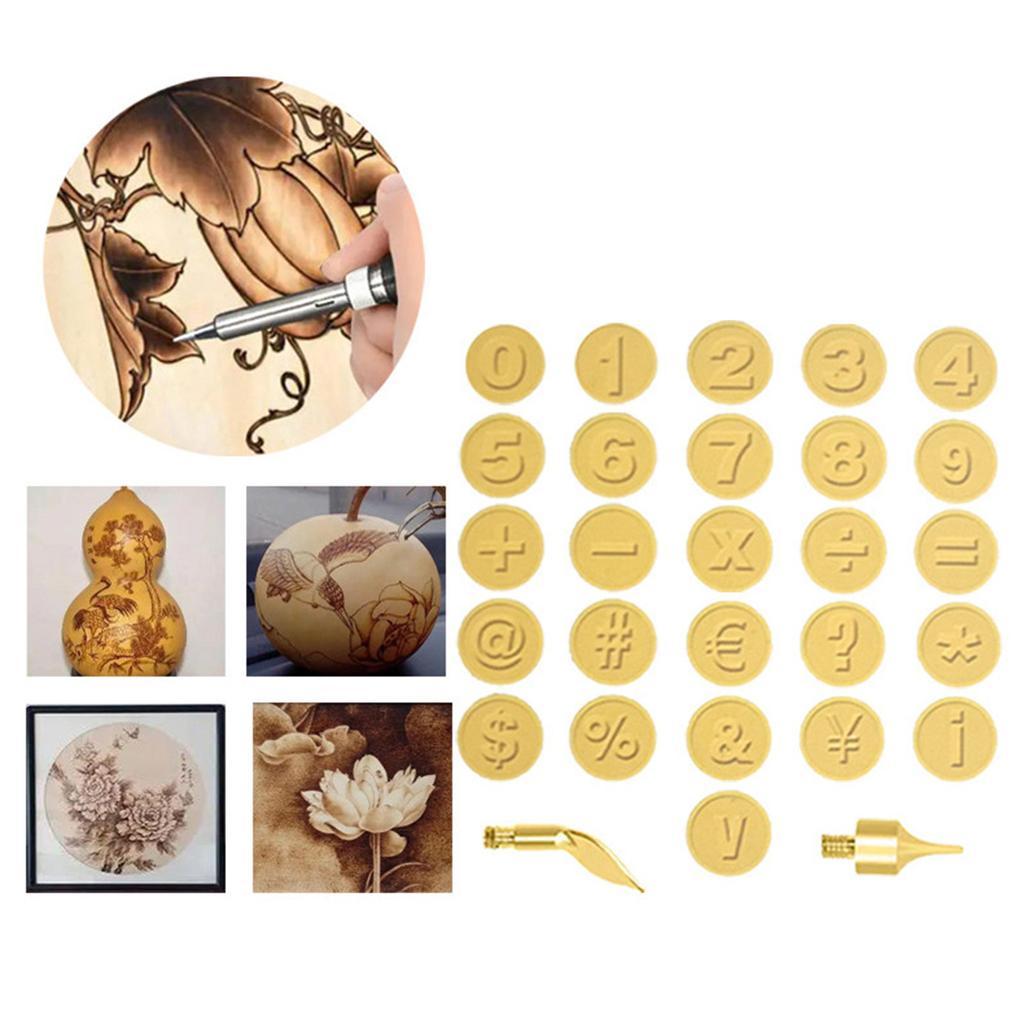 28 stk vedbrennings-/utskjæringssett, bokstavloddebolt DIY-verktøy, alfabetnummermal for DIY-preging og utskjæringshåndverk vedfyring