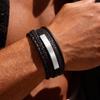 Free Custom Men's Chunky Leather Bracelet,Stainless Steel Long Bar Charm Wristband,Personalized Jewelry Gift