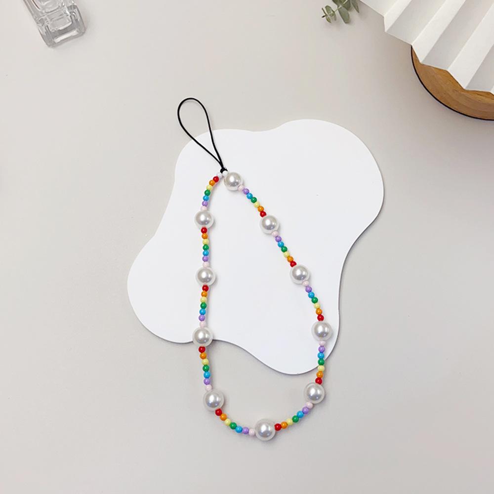 INS wind acrylic pearl colored rice beads fashion anti-lost hand carry pendant mobile phone chain