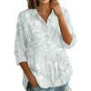 Womens Button Front Collar Shirt Floral Print Three Quarter Sleeve Loose Fit Casual Blouse Top for Everyday Wear