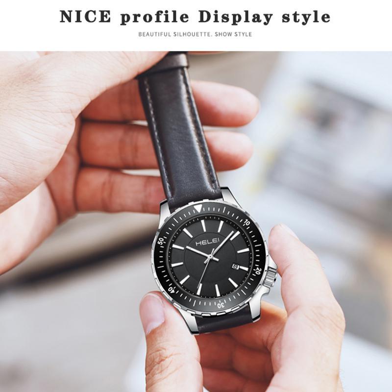 HELEI Mode Sport Quarz Uhr Datum Magnetisches Silikon Leuchtarmband Herren Leder Armbanduhr